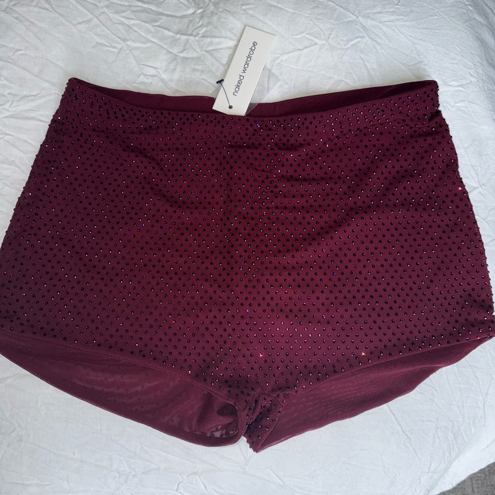 Naked Wardrobe Burgundy CRYSTAL HIGH WAISTED SHORTS - Picture 8 of 9